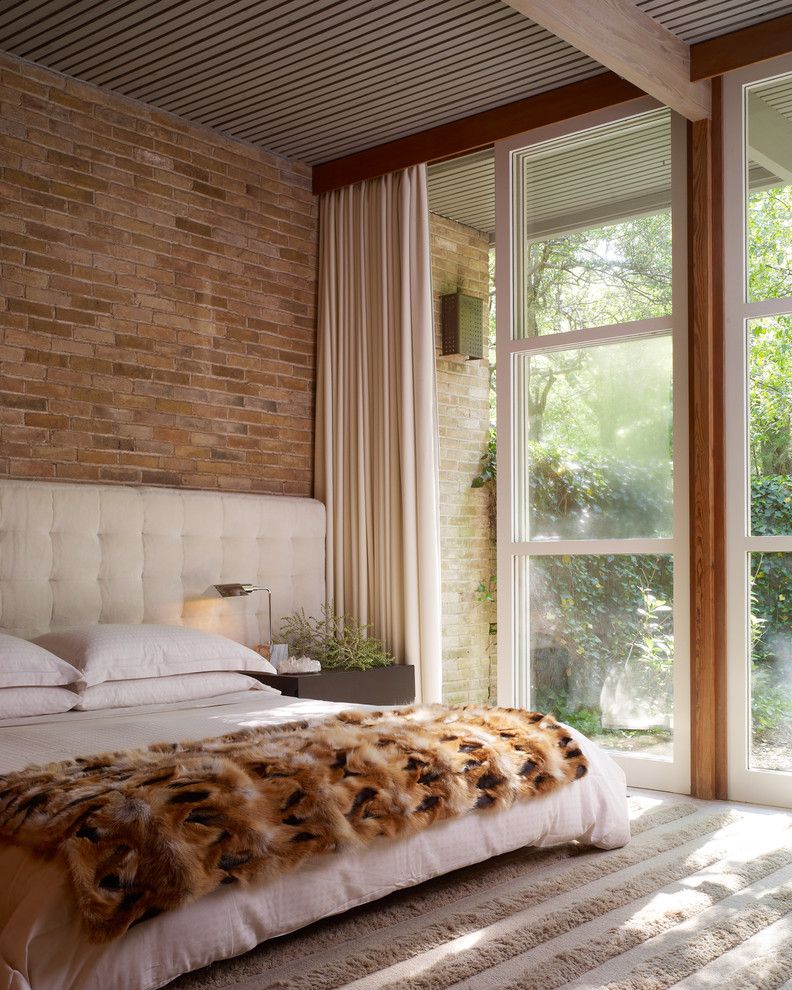 Curtain Rods Angled Windows with Midcentury Bedroom Fur Throw