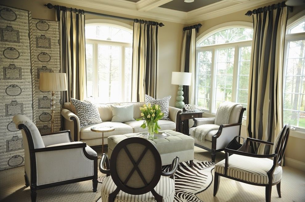 Curtain Rods Angled Windows with Traditional Living Room X Back Chairs