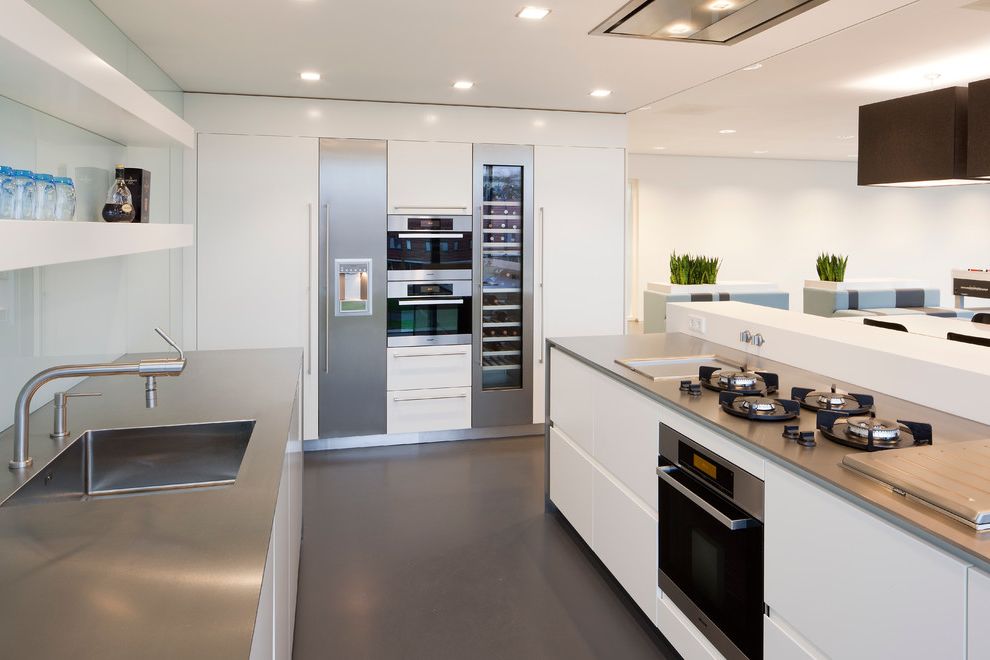 Danby Wine Refrigerator with Modern Kitchen Open Shelves