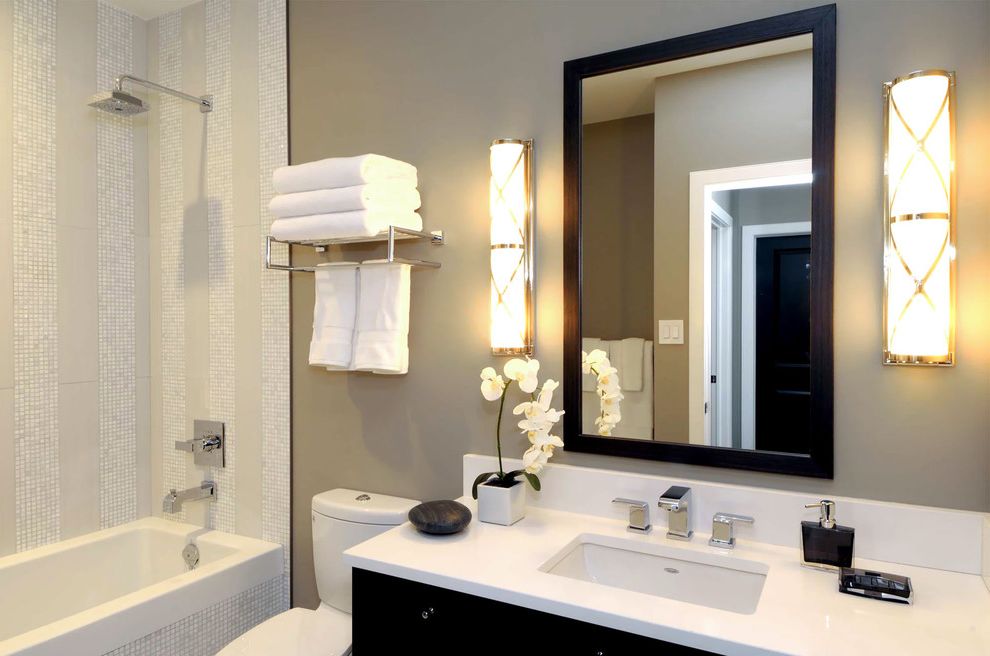 Decorative Garment Rack with Contemporary Bathroom Mosaic Tiles