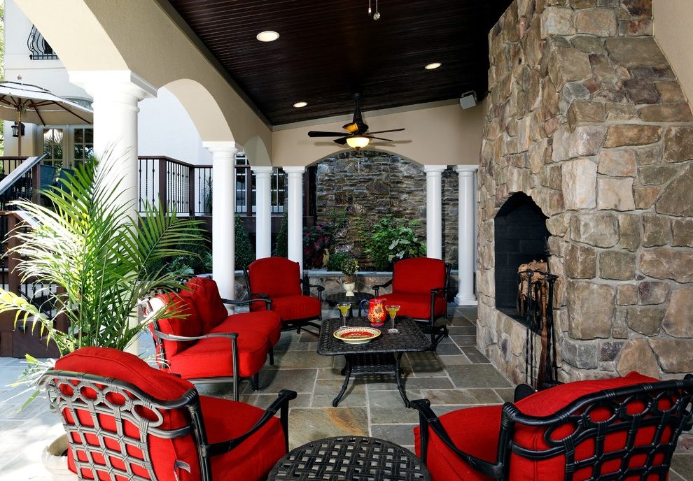 Df Patio Furniture with Traditional Patio Stone Fireplace Surround