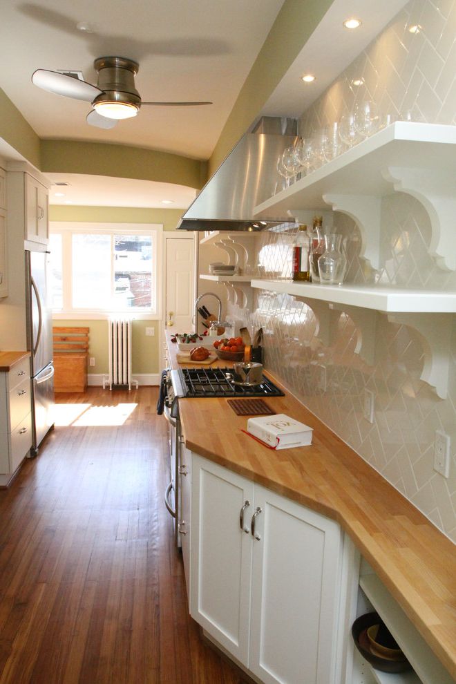 Drop in Farmhouse Sink with Traditional Kitchen Open Shelves
