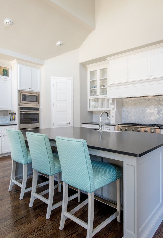 Ethan Allen Bar Stools with Beach Style Kitchen White Custom Cabinets