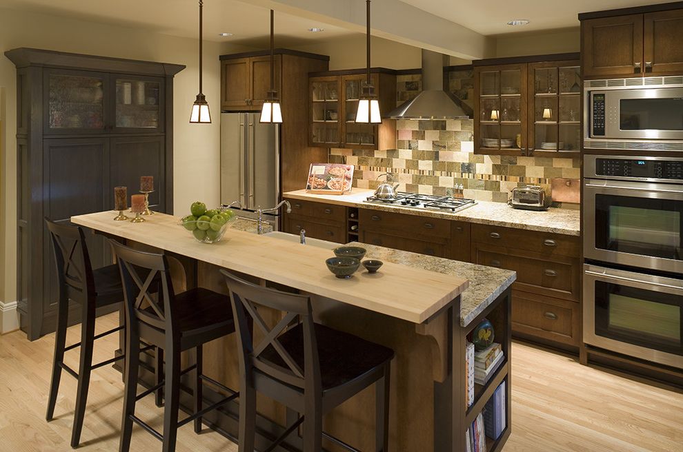 Ethan Allen Bar Stools with Traditional Kitchen Recycling Details