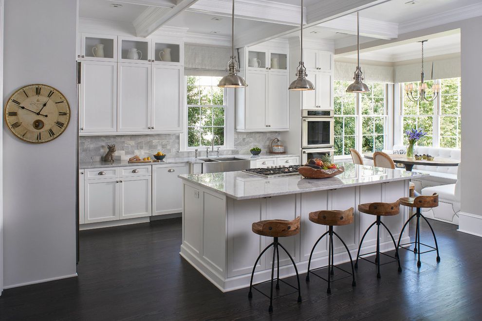Ethan Allen Bar Stools with Transitional Kitchen Recessed Lighting