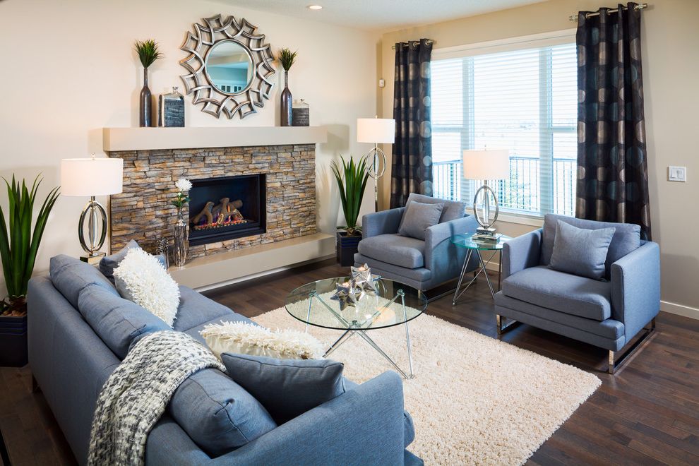 Fake Fur Throws with Contemporary Family Room Mantle