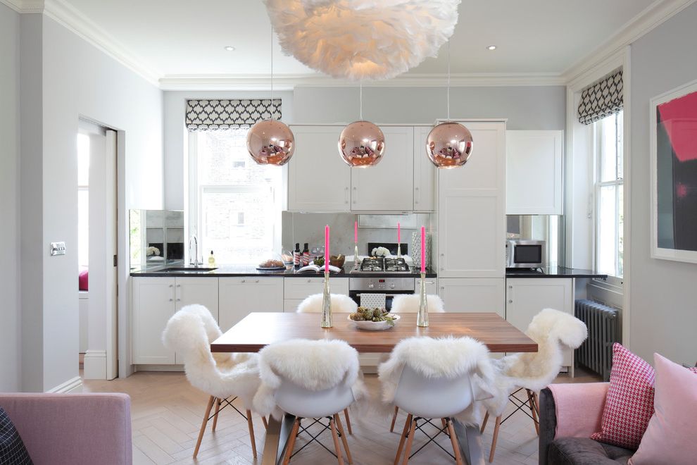 Fake Fur Throws with Contemporary Kitchen Pink Accent Color