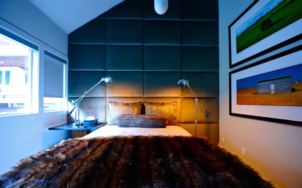 Fake Fur Throws with Modern Bedroom Vaulted Ceilings