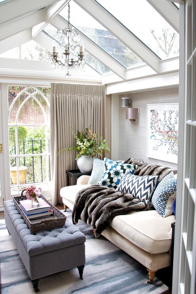 Fake Fur Throws with Traditional Sunroom Curtains