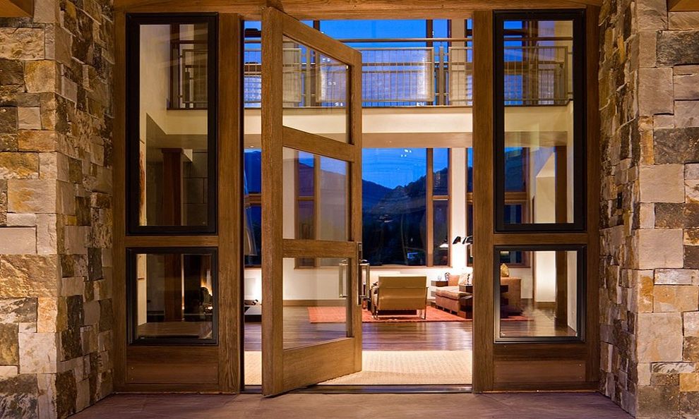 Front Door Curtain Panel with Contemporary Entry High Ceilings