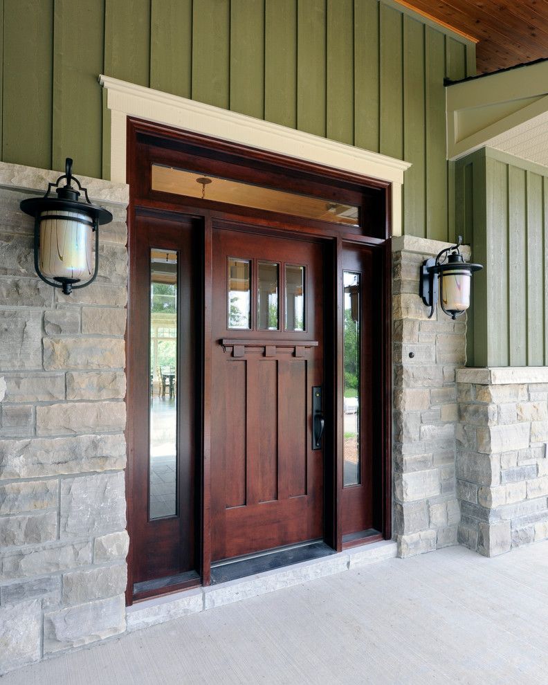 Front Door Curtain Panel with Craftsman Entry Wood Door