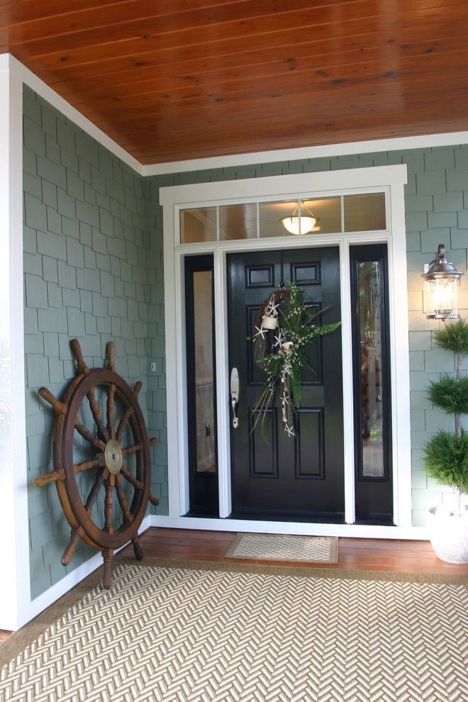 Front Door Curtain Panel with Traditional Entry White Trim
