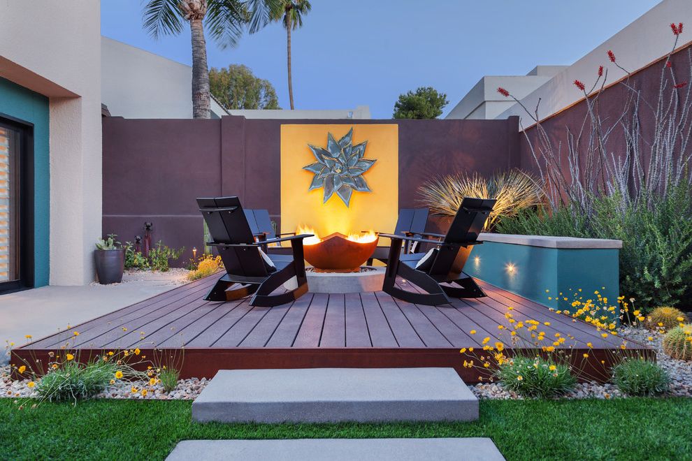 Gas Fire Pit with Modern Deck Adirondack Chairs