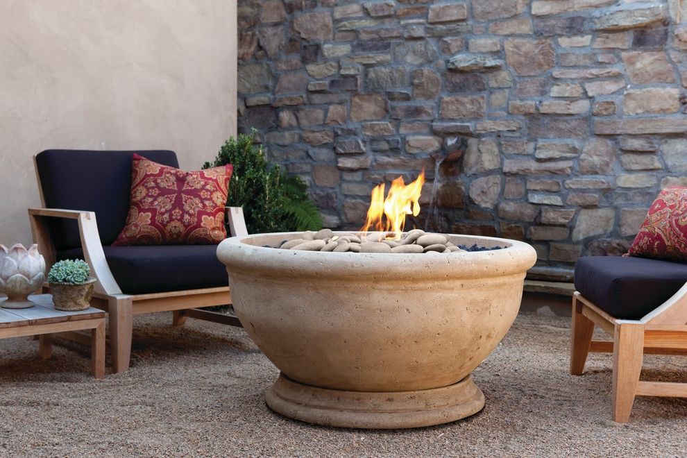 Gas Fire Pit with Rustic Patio Red Pillows