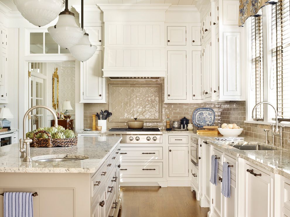 Hansgrohe Metro Higharc Kitchen Faucet with Traditional Kitchen White Beaded Inset Cabinets