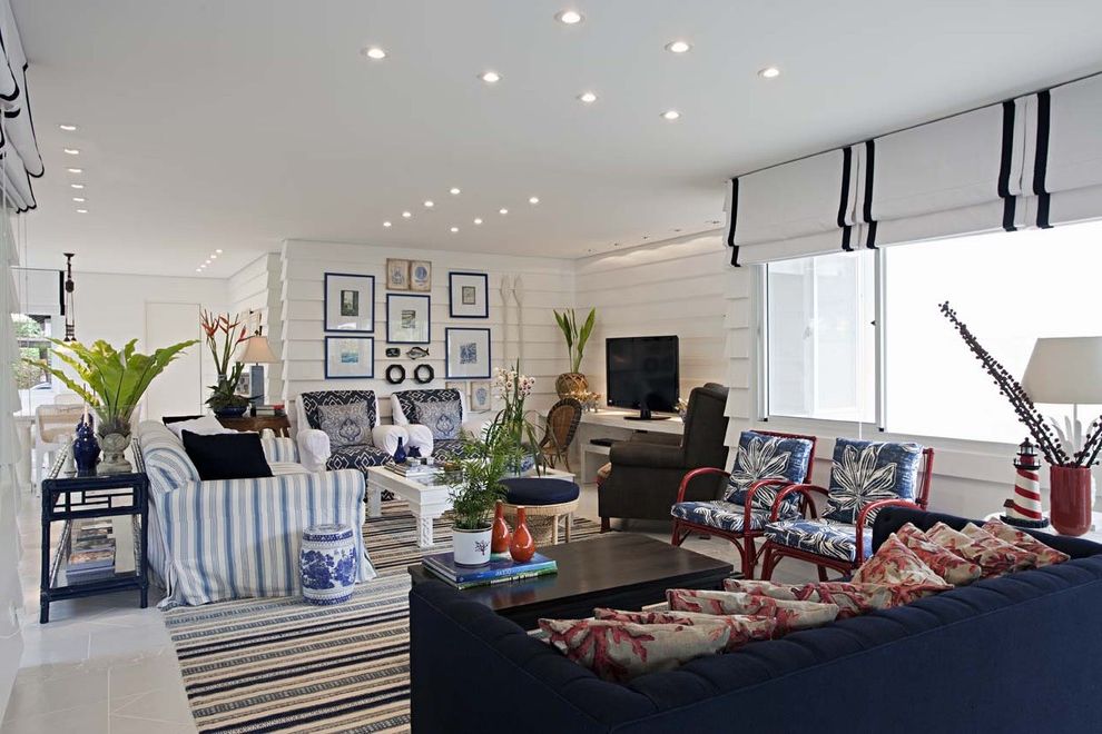 Inexpensive Window Shades with Contemporary Living Room Floral Print