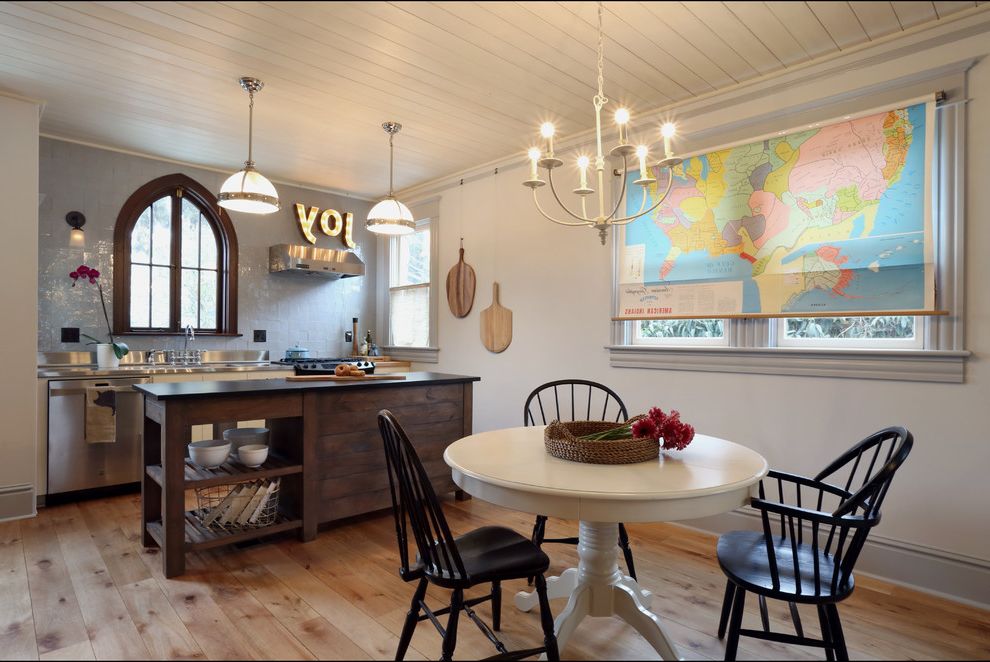 Inexpensive Window Shades with Eclectic Dining Room Pointed Arch Window
