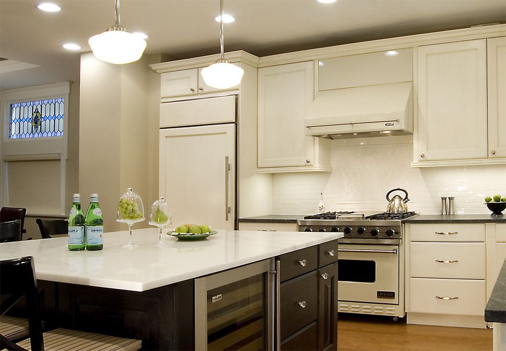 Keggerator with Traditional Kitchen White Cabinets