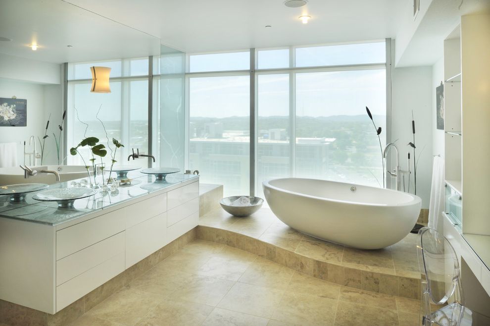 Kohler Freestanding Tub Faucet with Contemporary Bathroom Ghost Chair