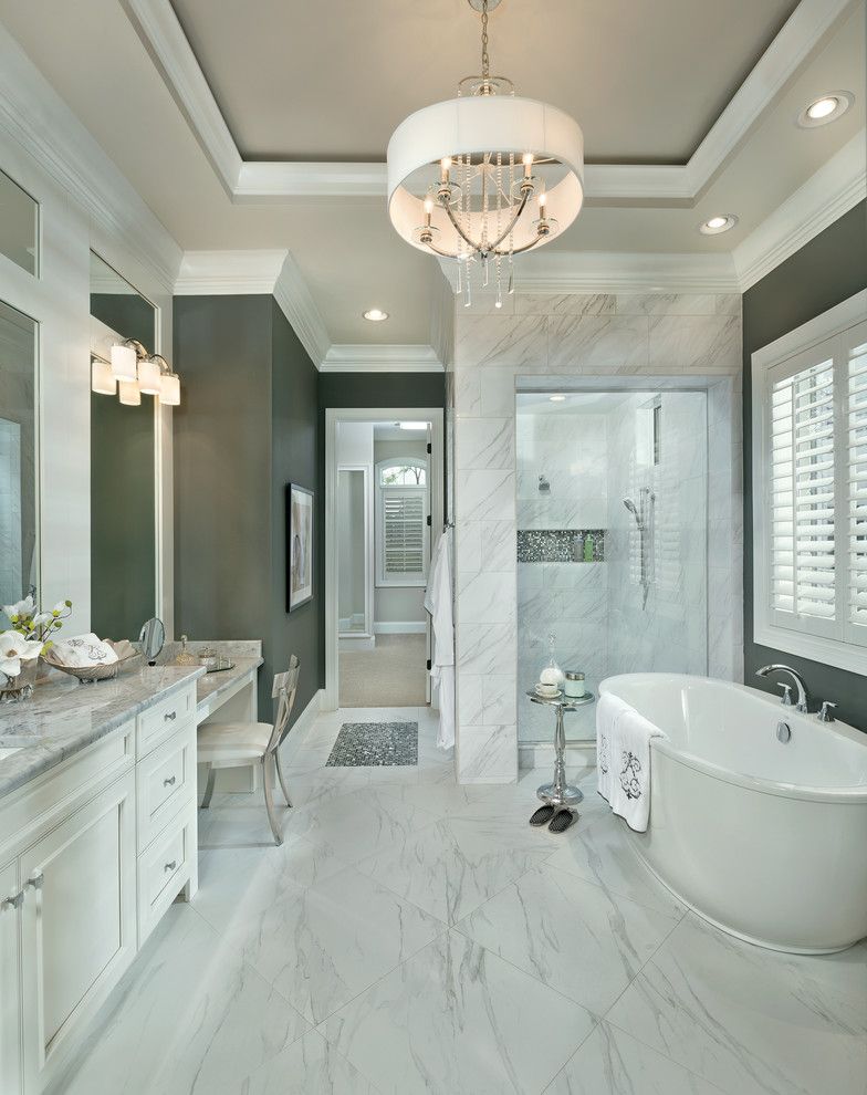 Kohler Freestanding Tub Faucet with Transitional Bathroom Recessed Lighting