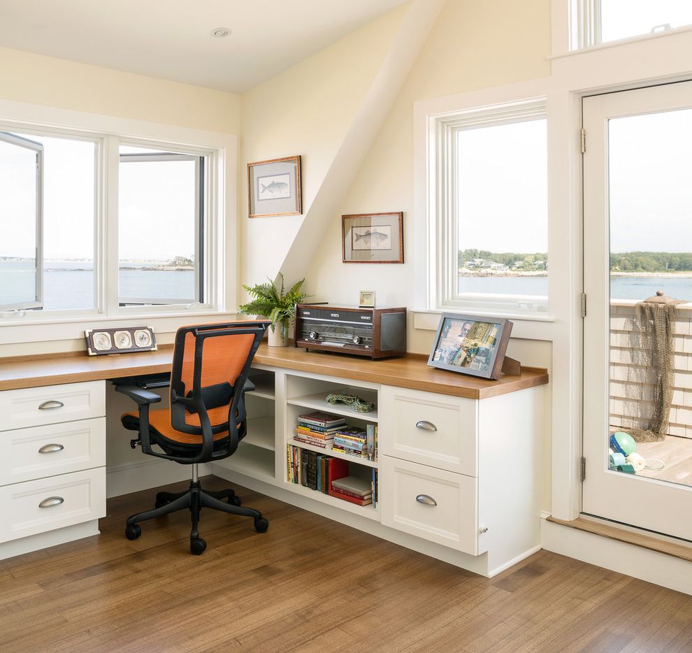 L Shaped Desk with Side Storage Multiple Finishes with Beach Style Home Office Trentbellphotography
