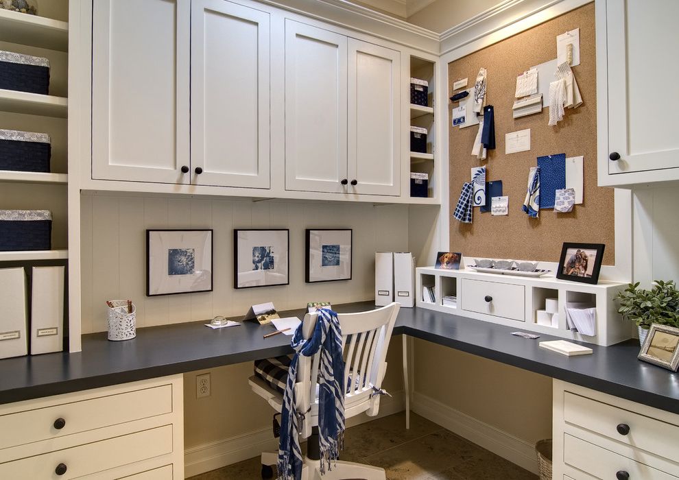 L Shaped Desk with Side Storage Multiple Finishes with Traditional Home Office Built in Cabinetry