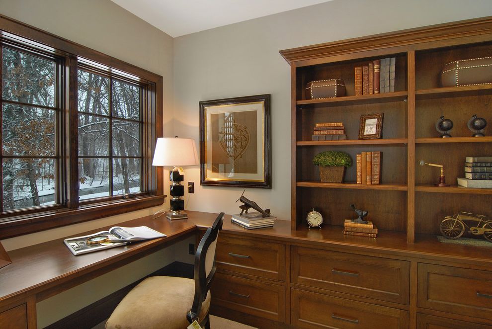 L Shaped Desk with Side Storage Multiple Finishes with Traditional Home Office Framed Art