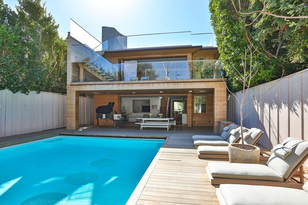 Modern Design Deck Chairs with Modern Pool Exterior