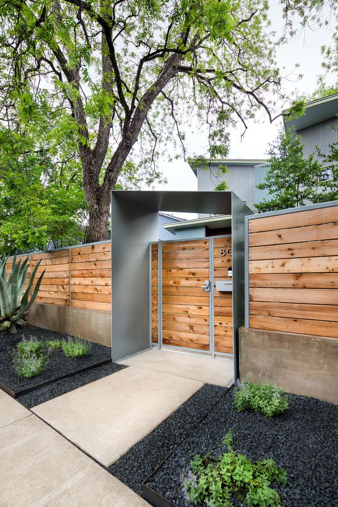 Modern Metal Gate Designs with Contemporary Landscape Modern Front Yard Design