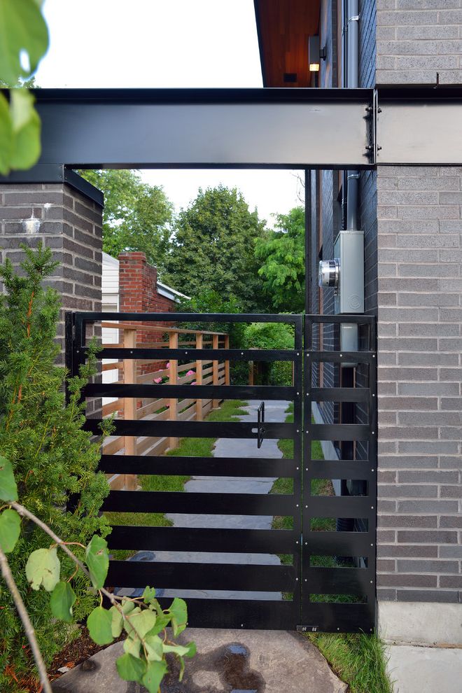 Modern Metal Gate Designs with Contemporary Landscape Wooden Fence