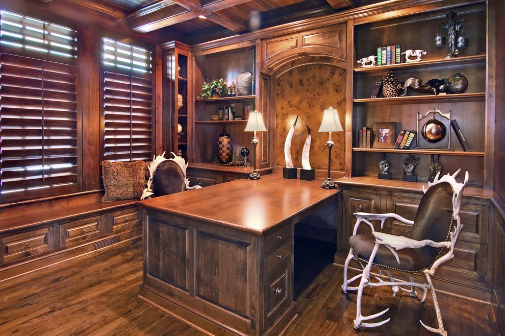 Office Max Standing Desk with Traditional Home Office Antler Chairs