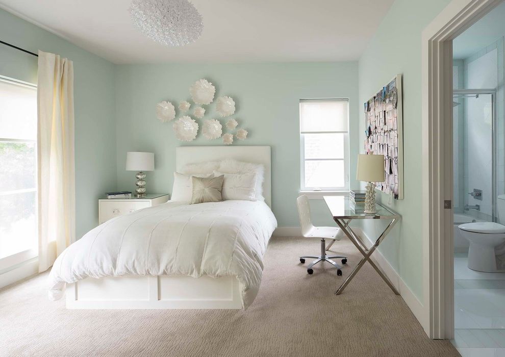Office Max Standing Desk with Transitional Bedroom Upholstered Headboard