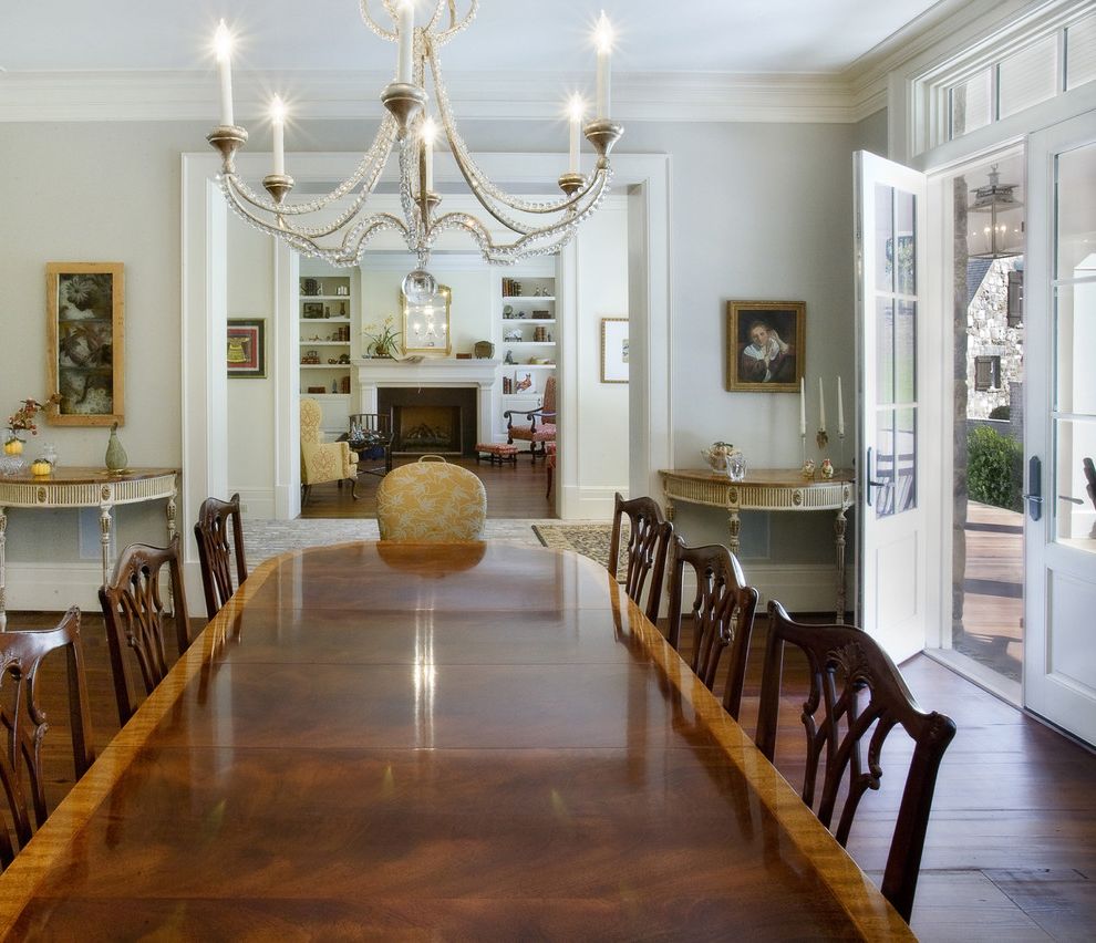 Orb Chandelier Lowes with Traditional Dining Room Wood Flooring