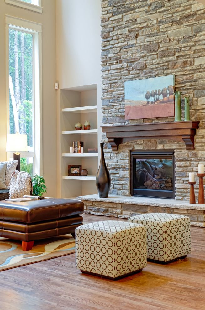 Ottoman with Shelf Underneath with Traditional Living Room Floating Fireplace Mantel