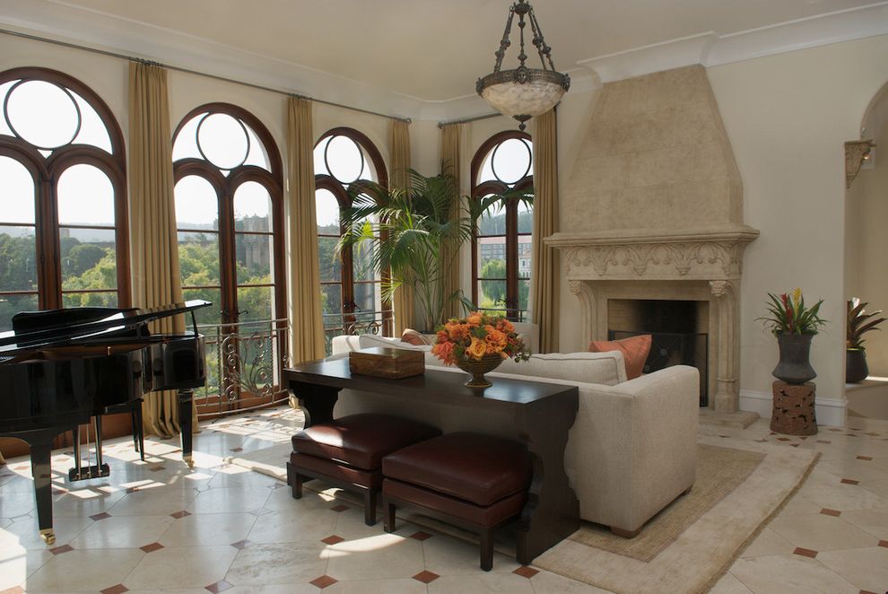 Ottoman with Shelf Underneath with Traditional Living Room Floor Tile Design