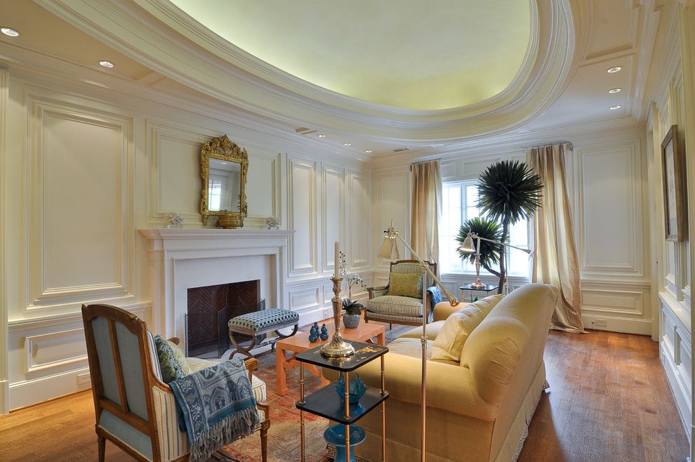 Ottoman with Shelf Underneath with Victorian Living Room White Wood Panel Wall