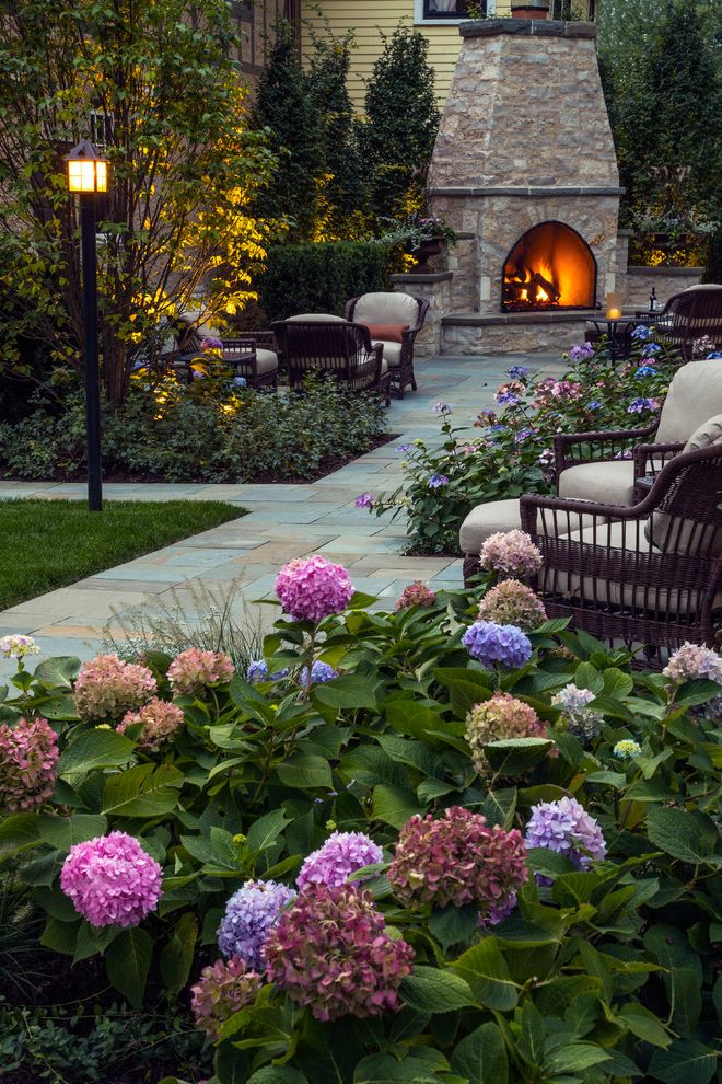 Outdoor Patio Furniture with Traditional Landscape Fountain Grass