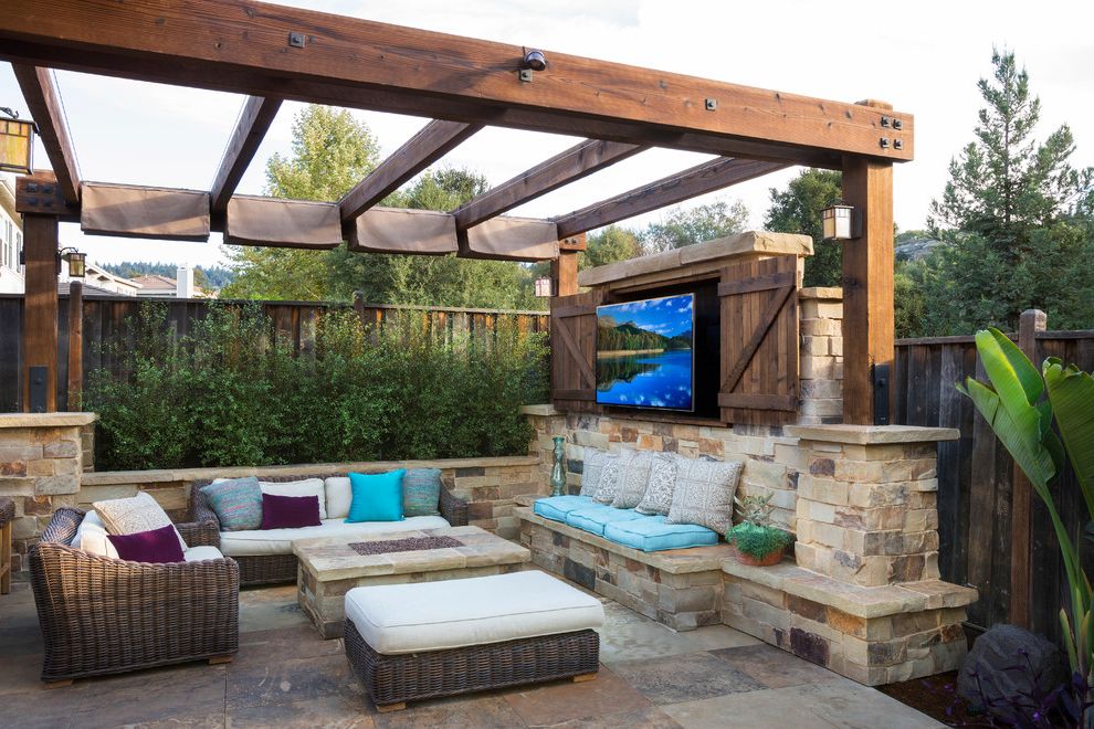 Outdoor Tv Cabinet Plans with Traditional Patio Fire Pit
