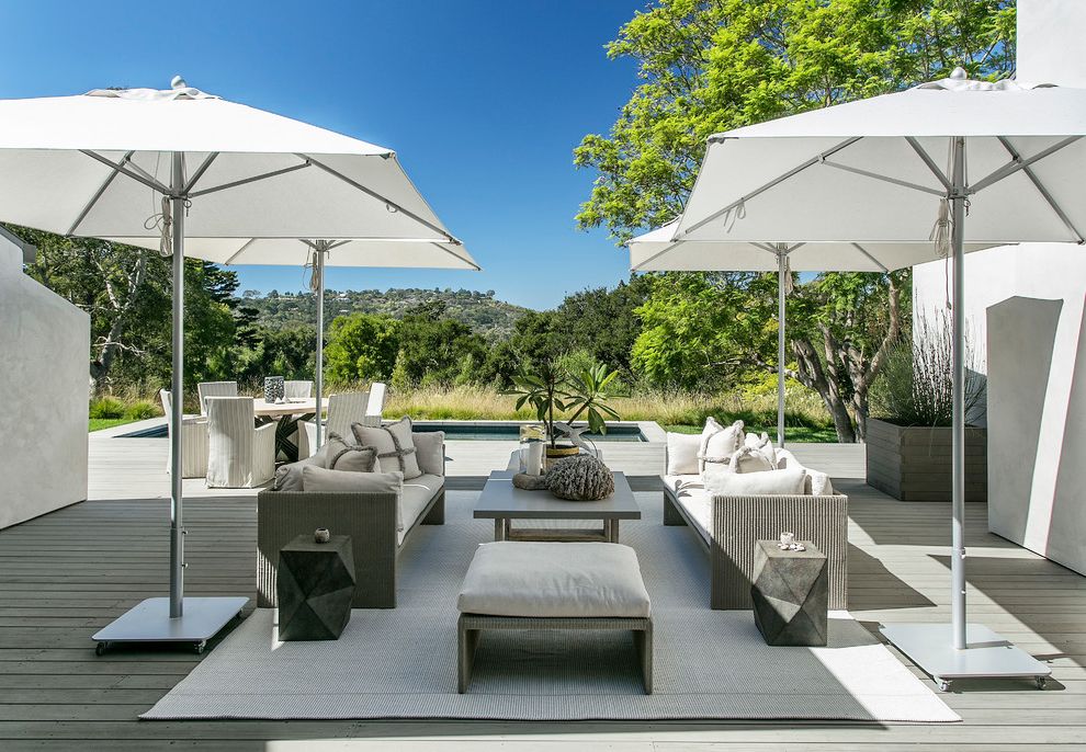 Patio Table with Contemporary Deck White Denim Slipcovered