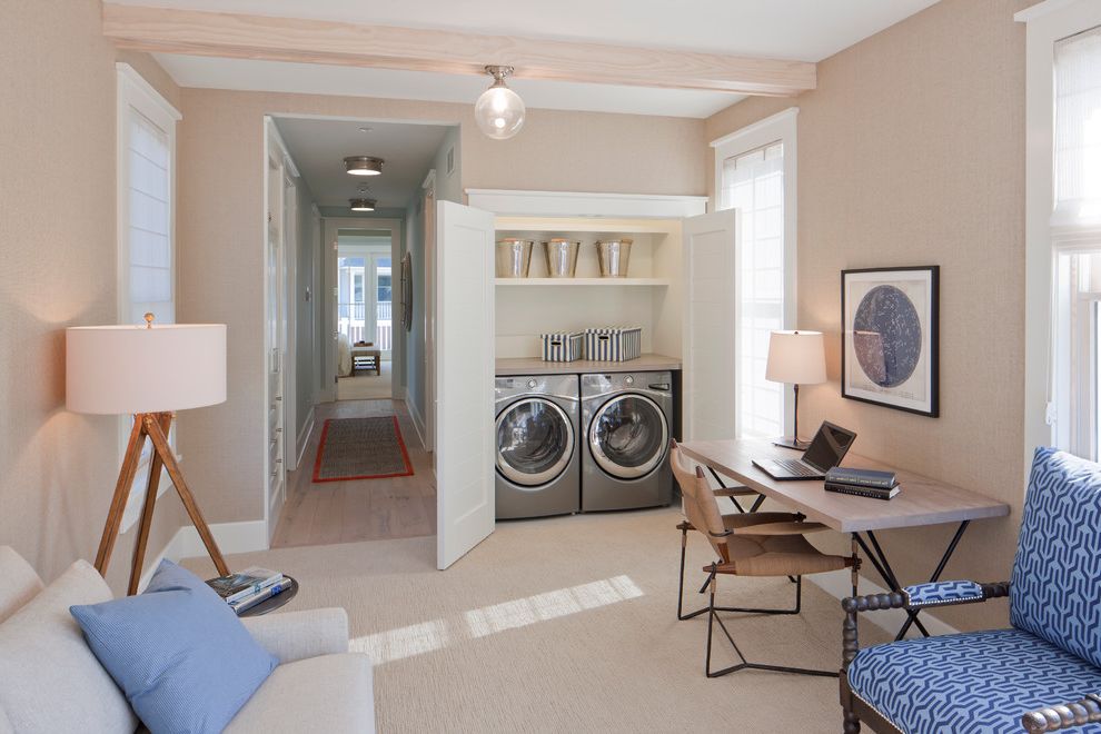 Photographer's Tripod Floor Lamp with Beach Style Laundry Room Computer Room