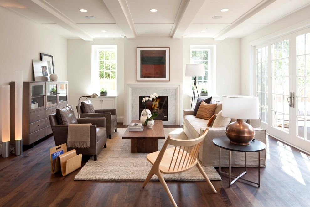 Photographer's Tripod Floor Lamp with Modern Living Room White Rug
