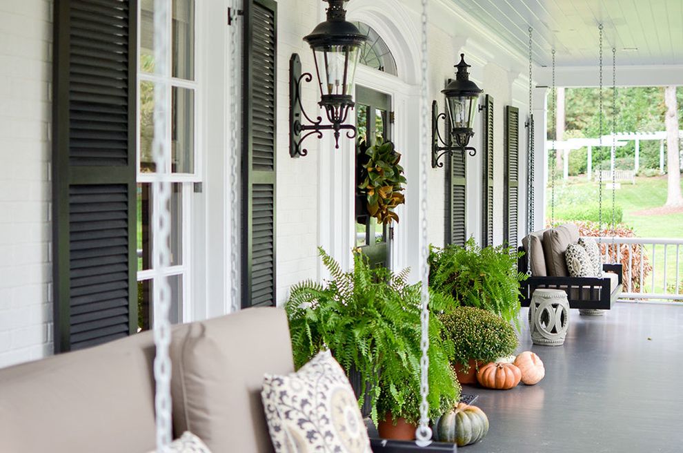 Porch Swings with Traditional Porch Black Door