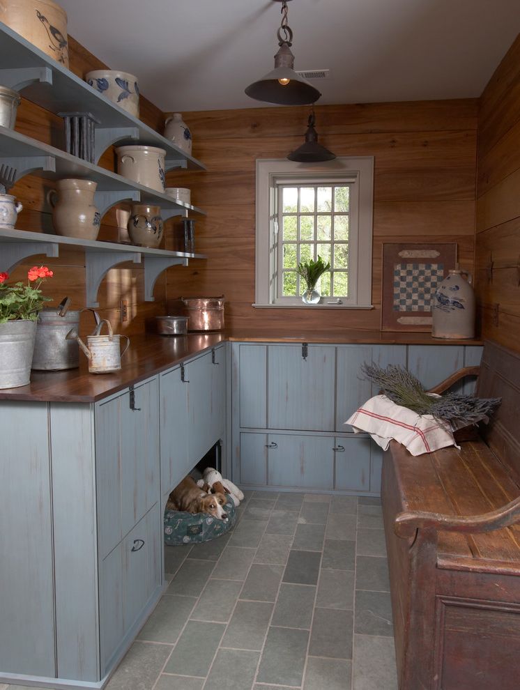 Restoration Hardware Dog Bed with Traditional Entry Wood Walls