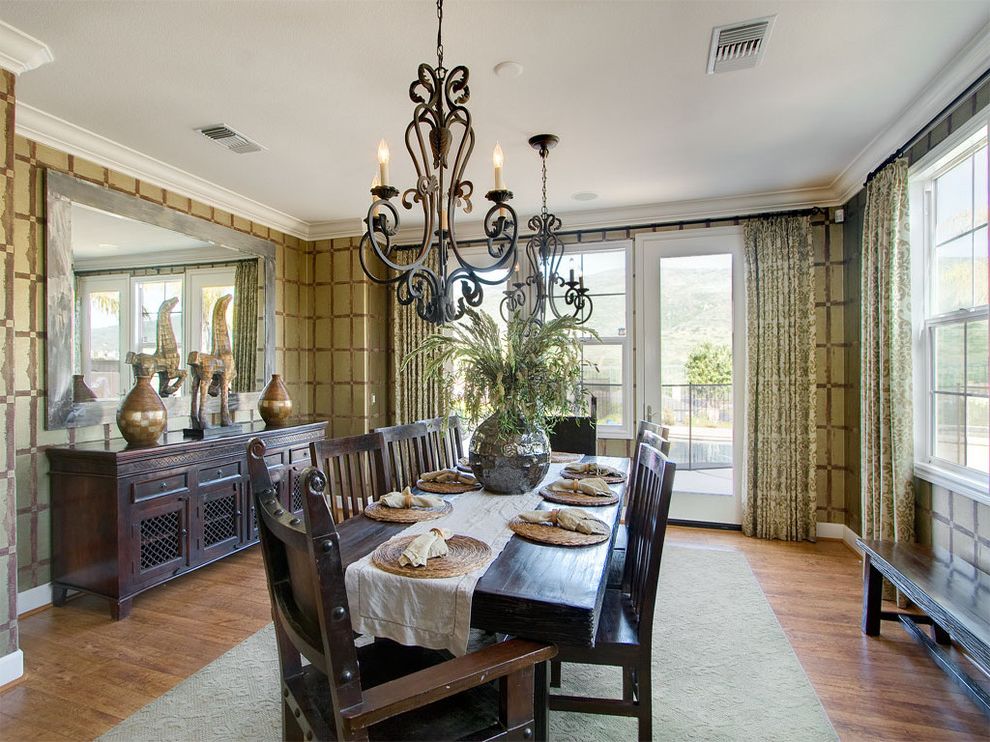 Round Table Buffet Hours with Contemporary Dining Room Chandelier