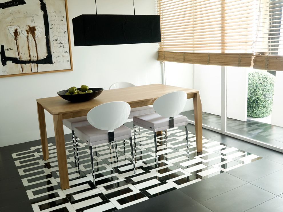 Round Table Buffet Hours with Contemporary Dining Room Porcelain Tile