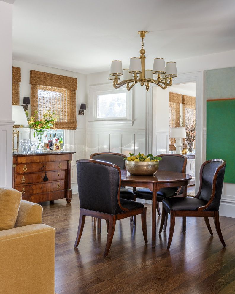 Round Table Buffet Hours with Traditional Dining Room Woven Shades
