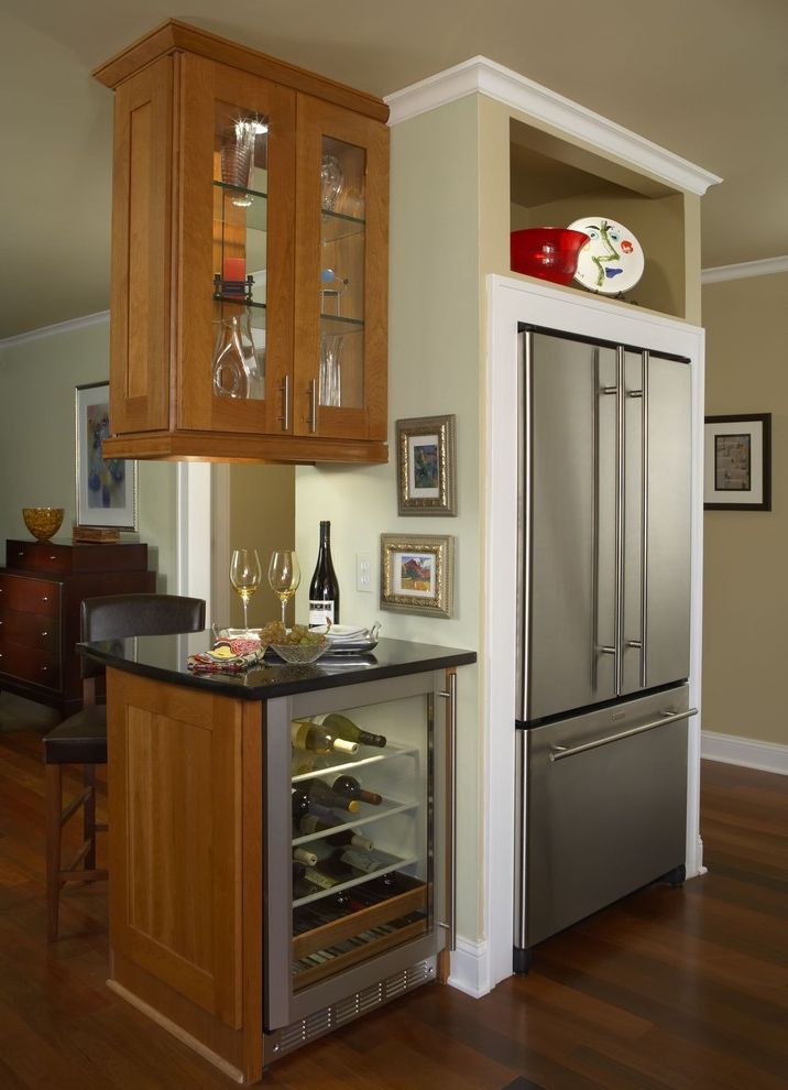 Small Refrigerator with Freezer with Contemporary Kitchen Walnut