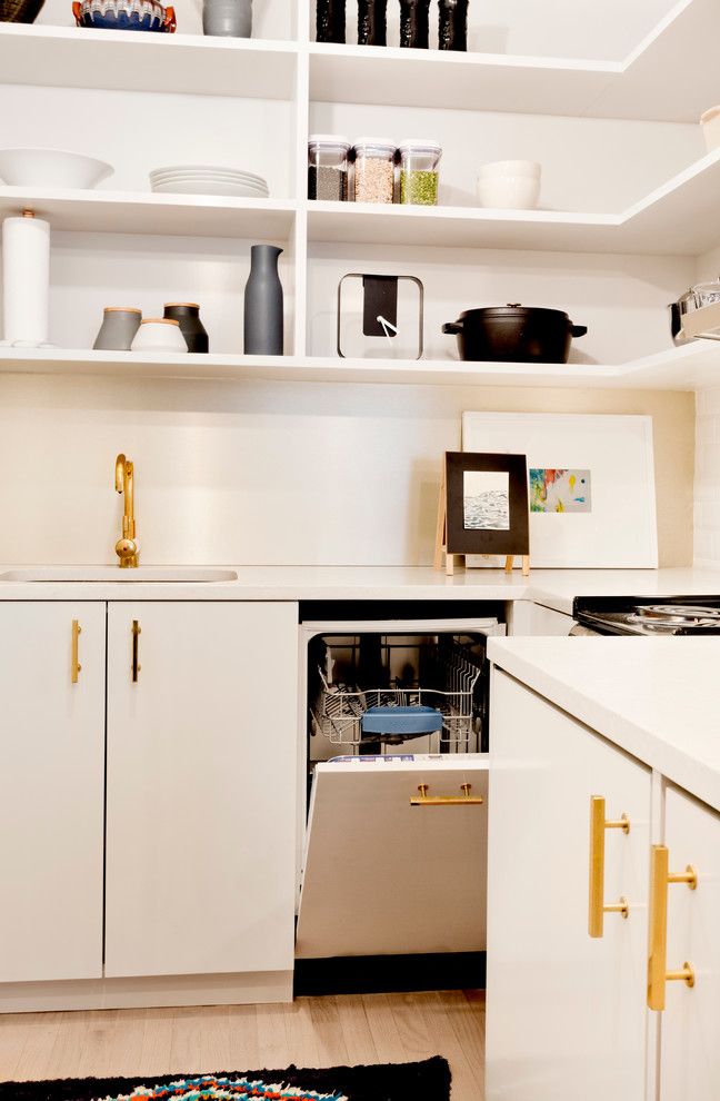 Small Refrigerator with Freezer with Modern Kitchen White Cabinets