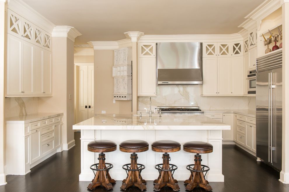 Small Refrigerator with Freezer with Transitional Kitchen St Croix Brown Marble