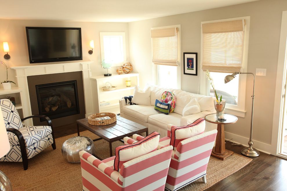 Surefit Slipcovers Loveseat with Beach Style Living Room Wall Mounted Tv